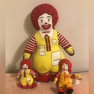 Vintage 1984 Ronald McDonald Stuffed Doll Lot 12” & 5” Dolls Plus Beanie Doll
